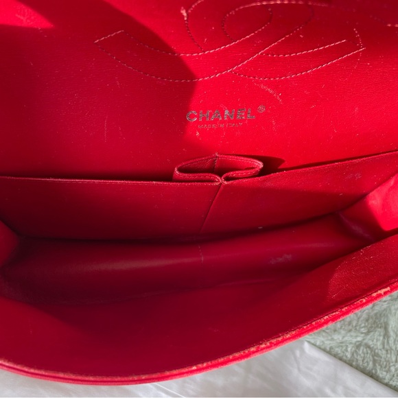 Authentic CHANEL Red Leather Jumbo Double Flap Bag Purse Silver Hardware RARE! - Picture 7 of 16